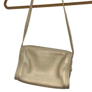 Liz Claiborne Vintage bone khaki Saddle Leather Messenger bag 9x6.5x2 QU…